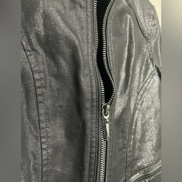 White House Black Market Shimmering Silver Faux Leather Jacket - Picture 4 of 10